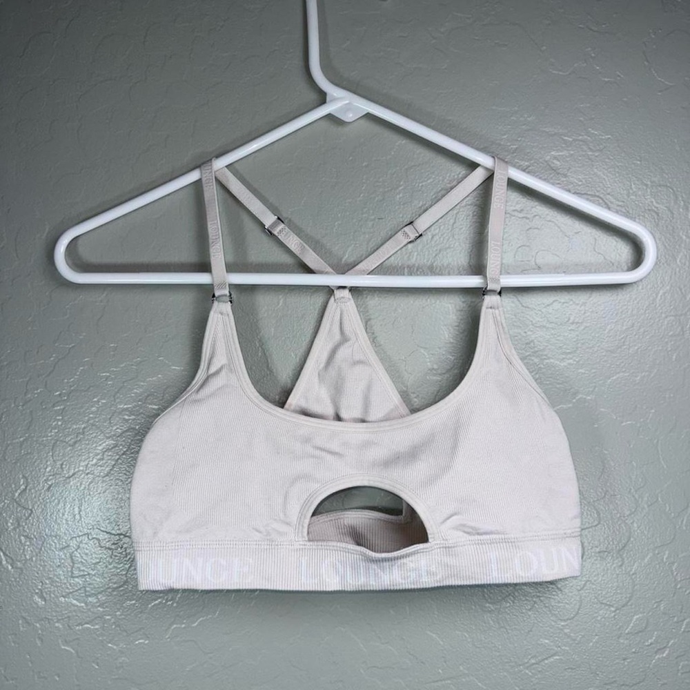 Lounge Ribbed Cutout Sports Bra Cream Racerback Athleisure